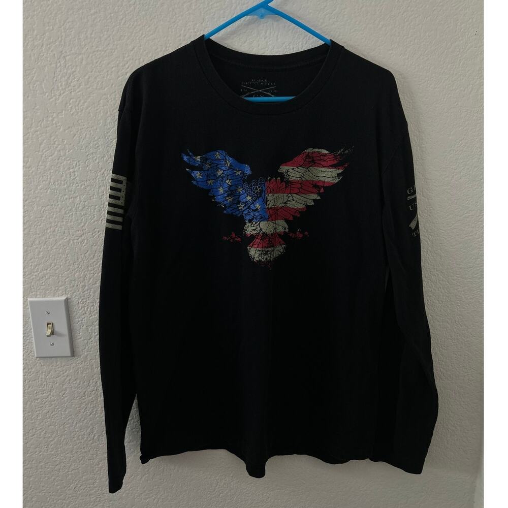 Grunt Style Mens US 1776 GS This We'll Defend Black Long Sleeve Shirt Size XL